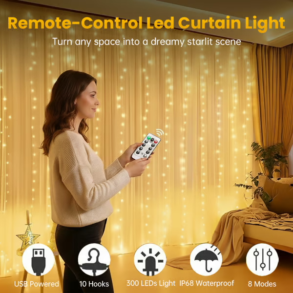 Remote-Control Led Curtain Light-9.8*9.8 FT