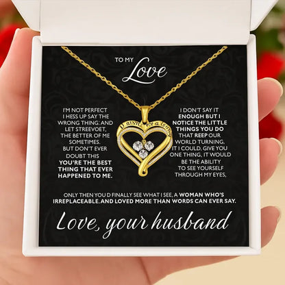 Engraved Heart Necklace for Wife with LED Box